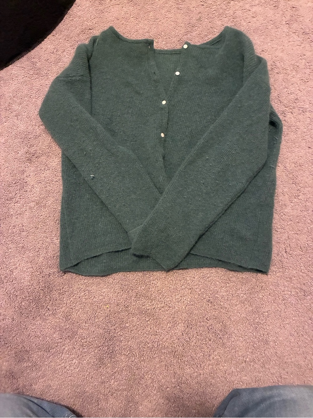 Sezane Dark Green Button-Front Wool Cardigan
